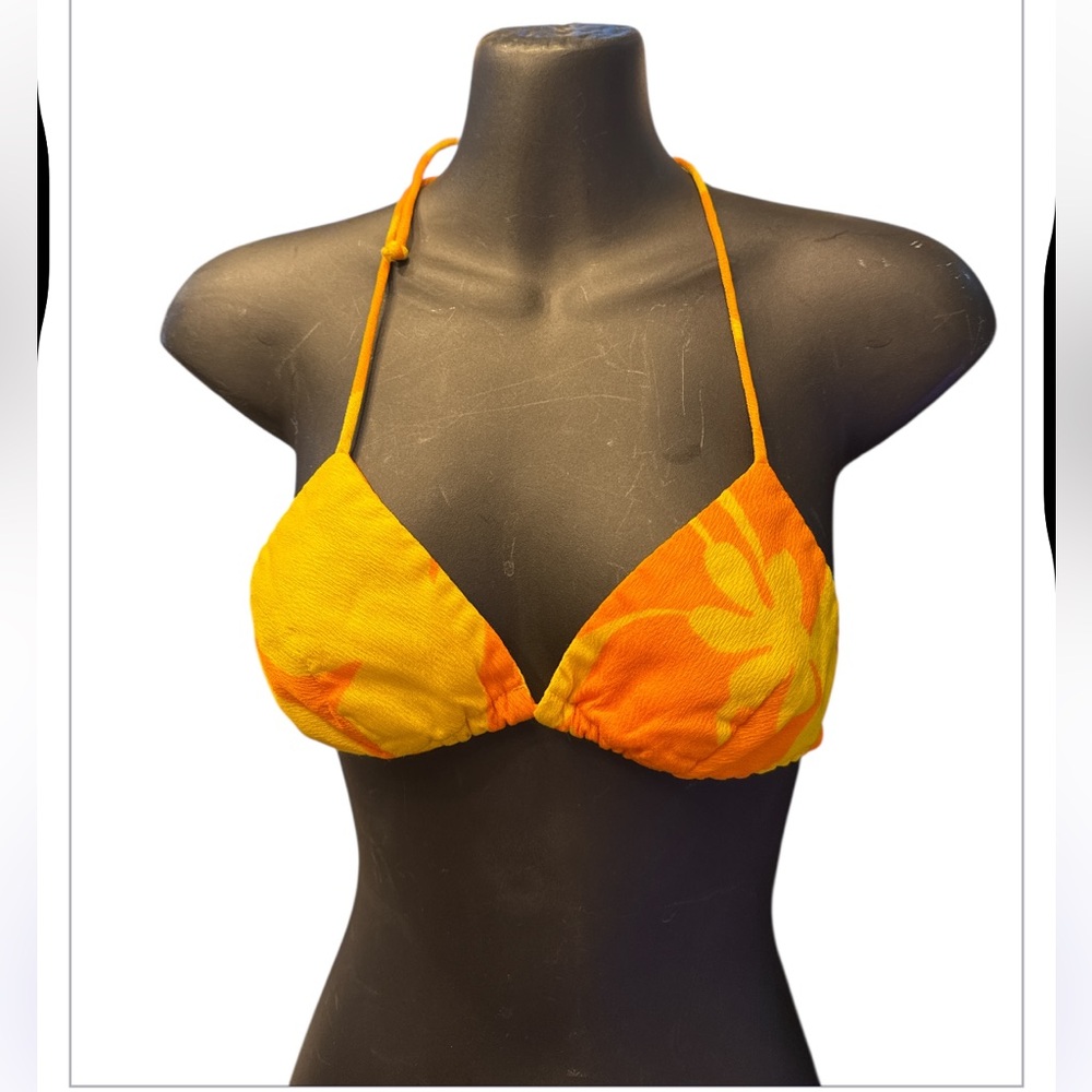 Vintage 70s Orange and Yellow Floral Bikini Top Hawaiian